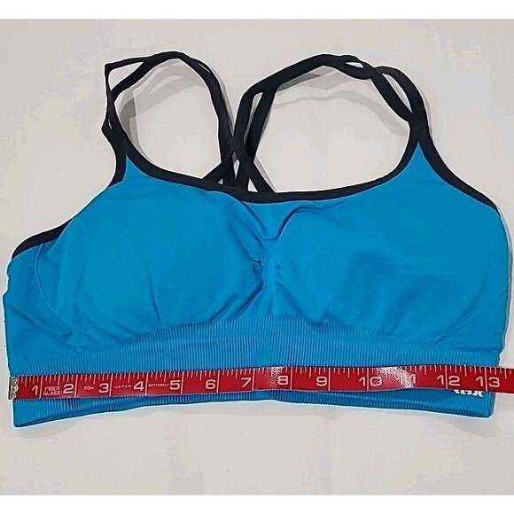 Lot 2 Reebok Strappy Mesh Stretch Sports Bras Teal Gray & Pink Mauve Camo Size L - Picture 7 of 10